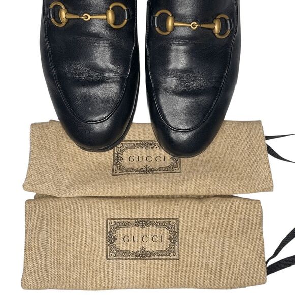 Gucci Brixton Horsebit Loafers EU 38 US 8 Black Leather Slip On Flat Shoes - Picture 4 of 12